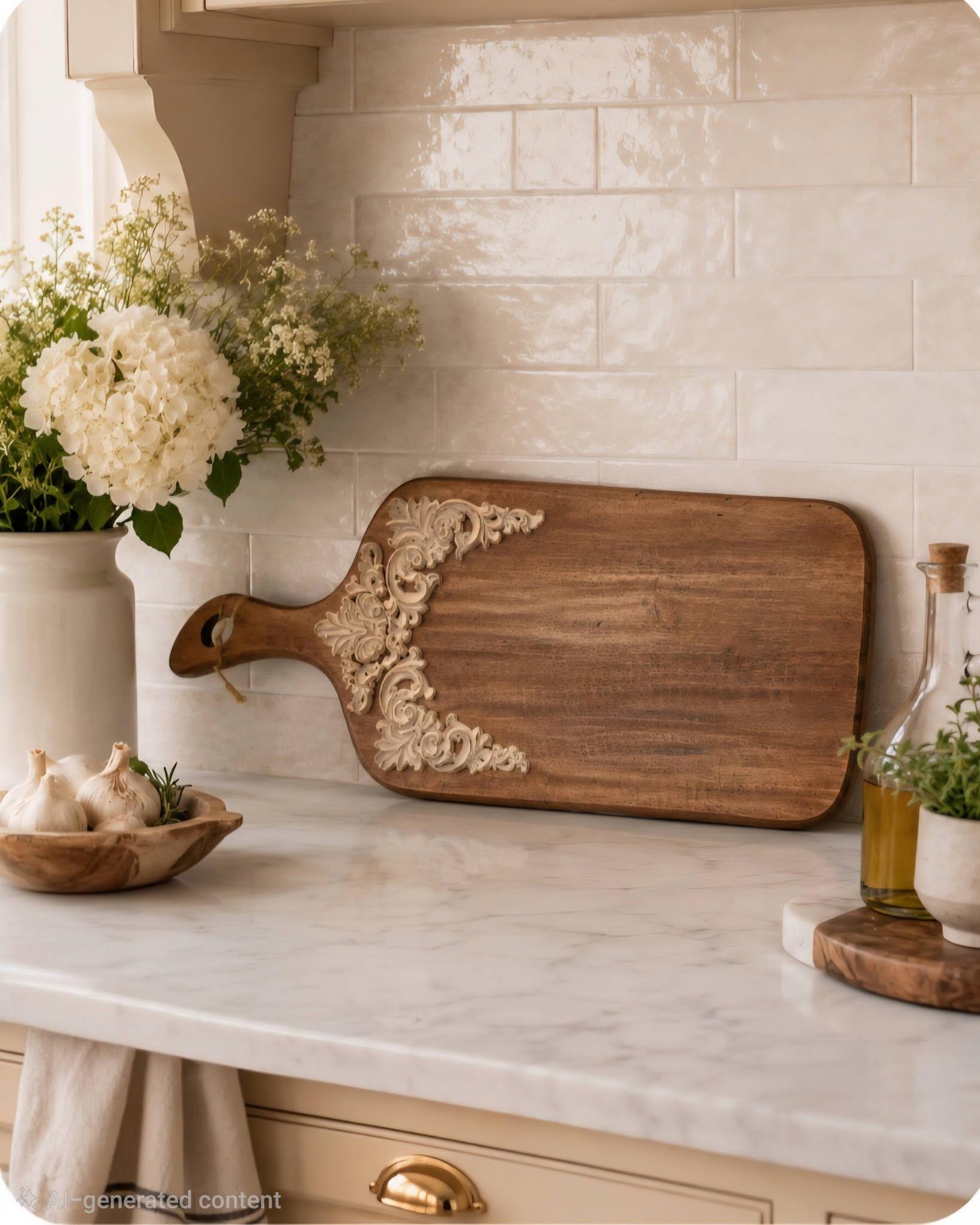 Charcuterie board with raised decorative boarder