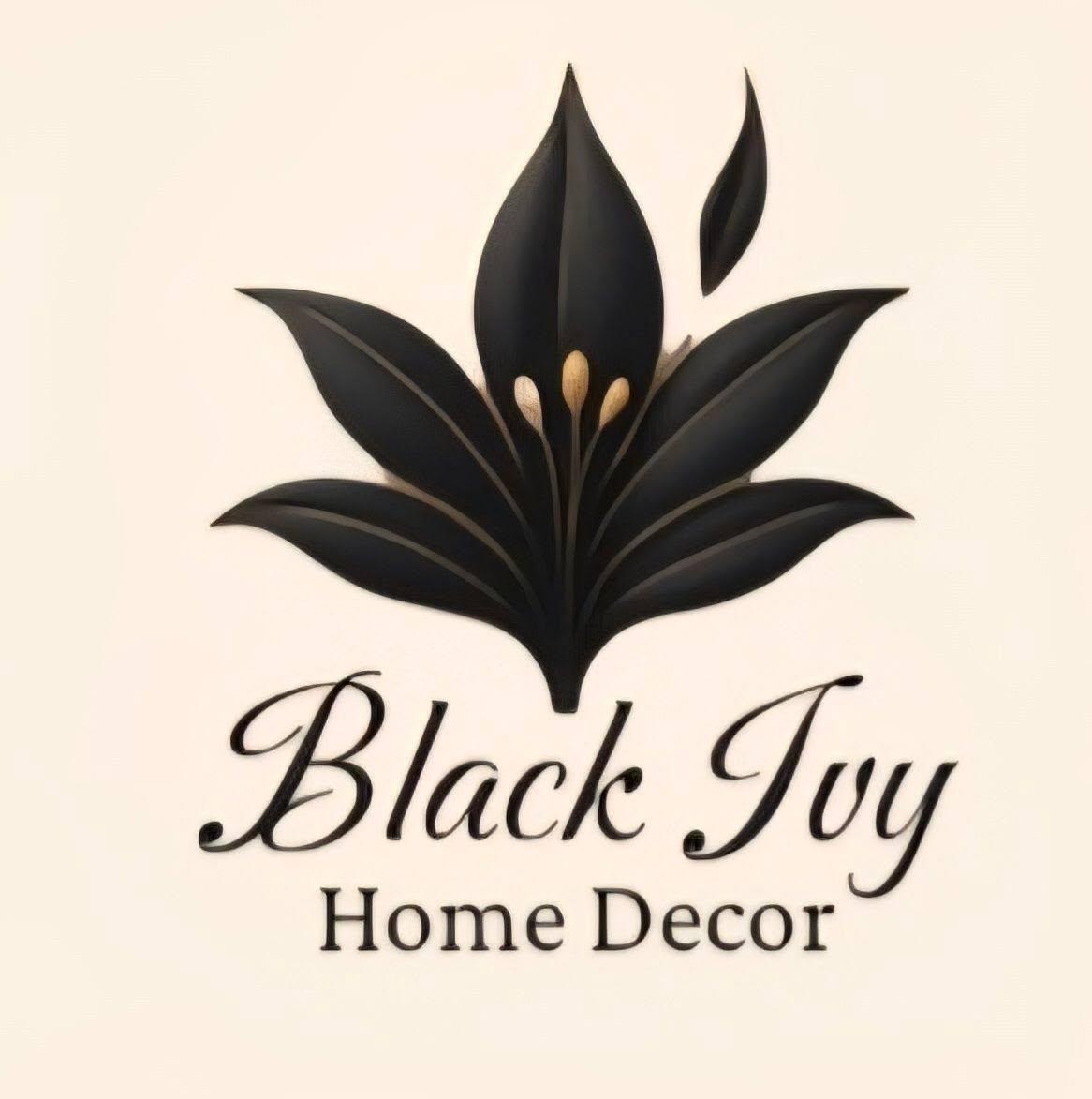 Black Ivy Home Decor logo with a black flower.